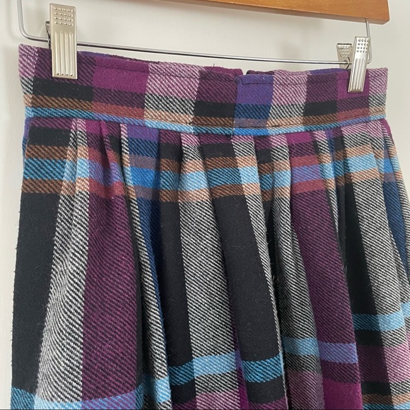 Vintage Clyde Wool-blend Plaid Pleated Midi Skirt - Picture 5 of 13